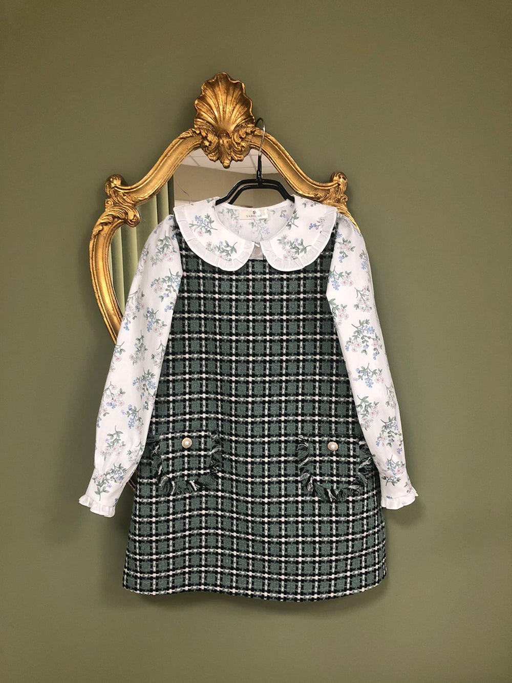 Tweed Pinafore with a Lining and the Cotton Blouse Set