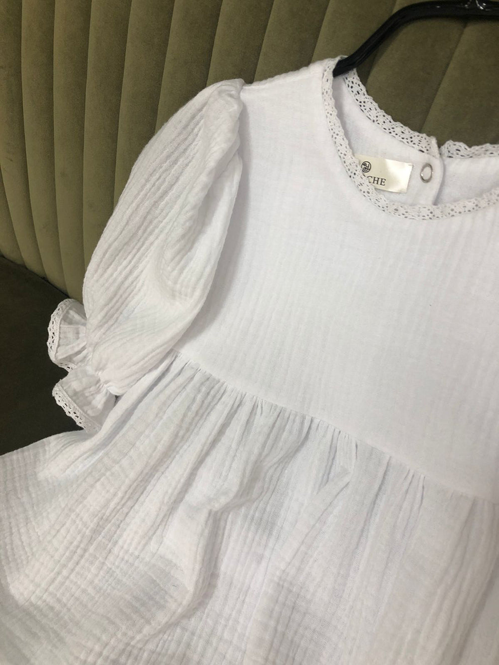 Muslin Dress With Sleeve And Lace