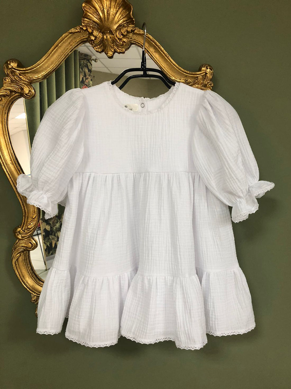 Muslin Dress With Sleeve And Lace