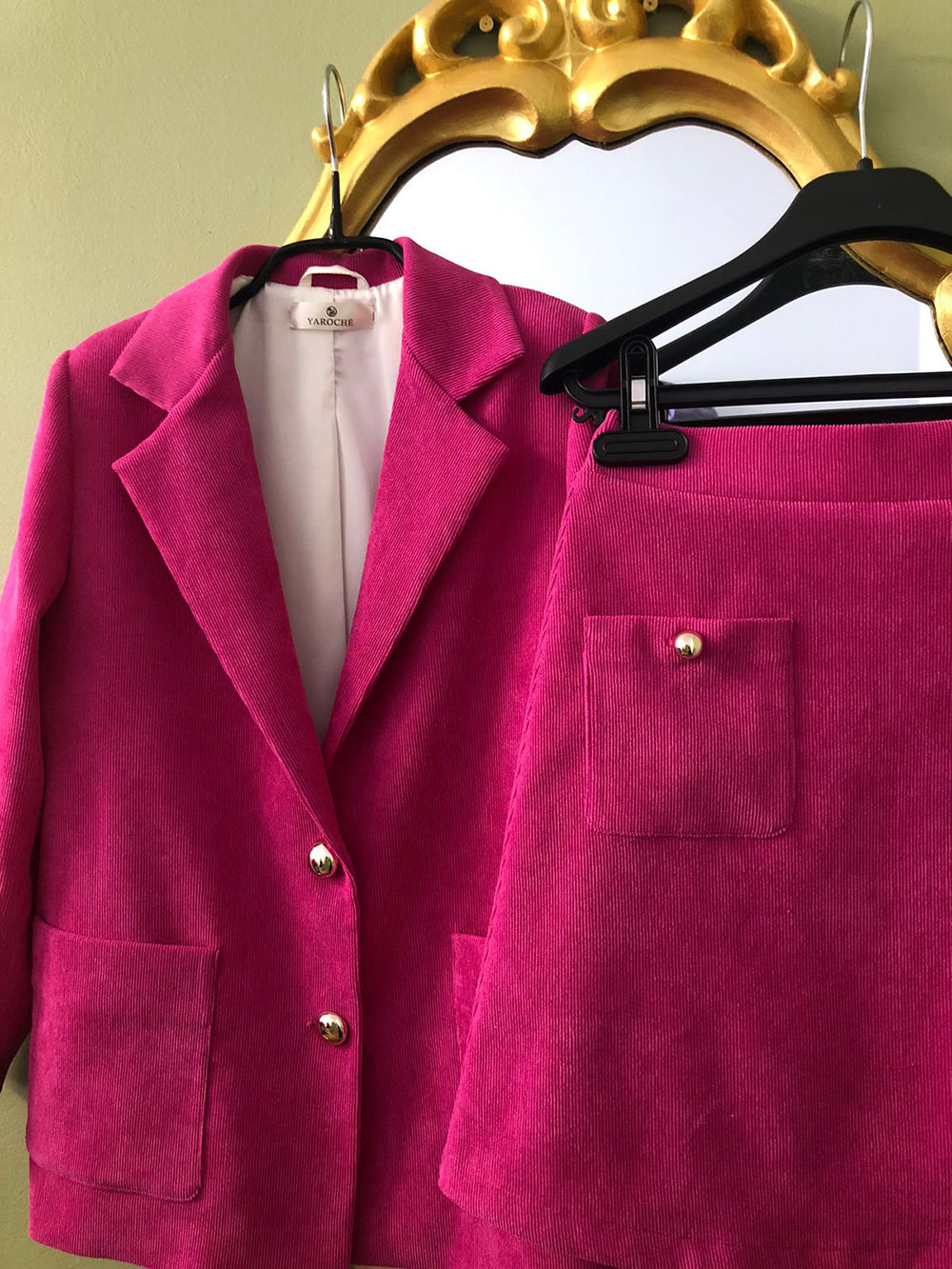 Velvet Jacket With Pockets And Skirt Set