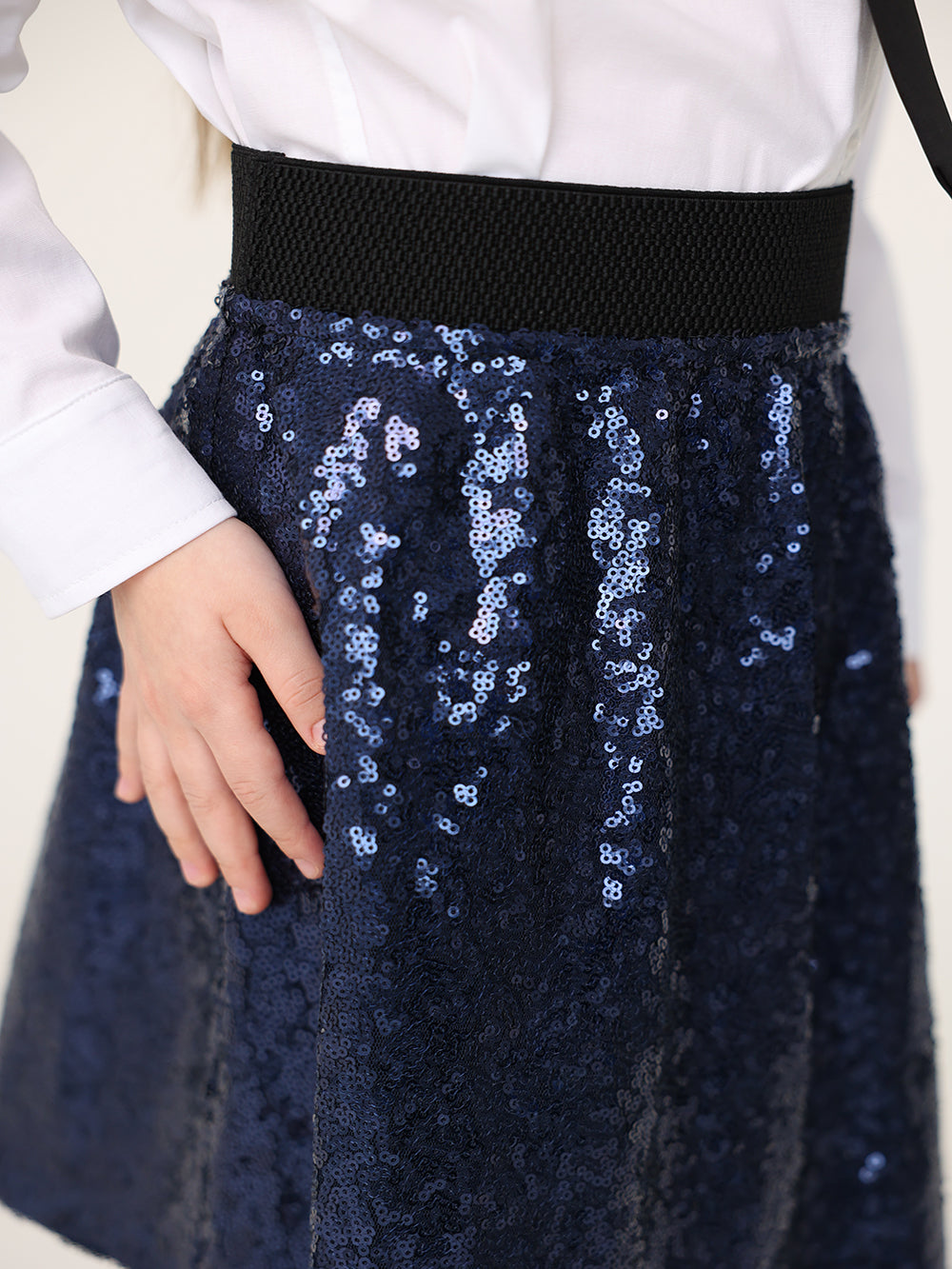 Sequin Skirt And Shirt With Detachable Tie