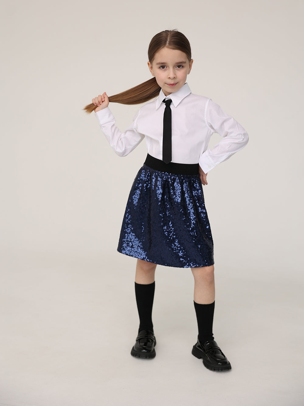 Sequin Skirt And Shirt With Detachable Tie