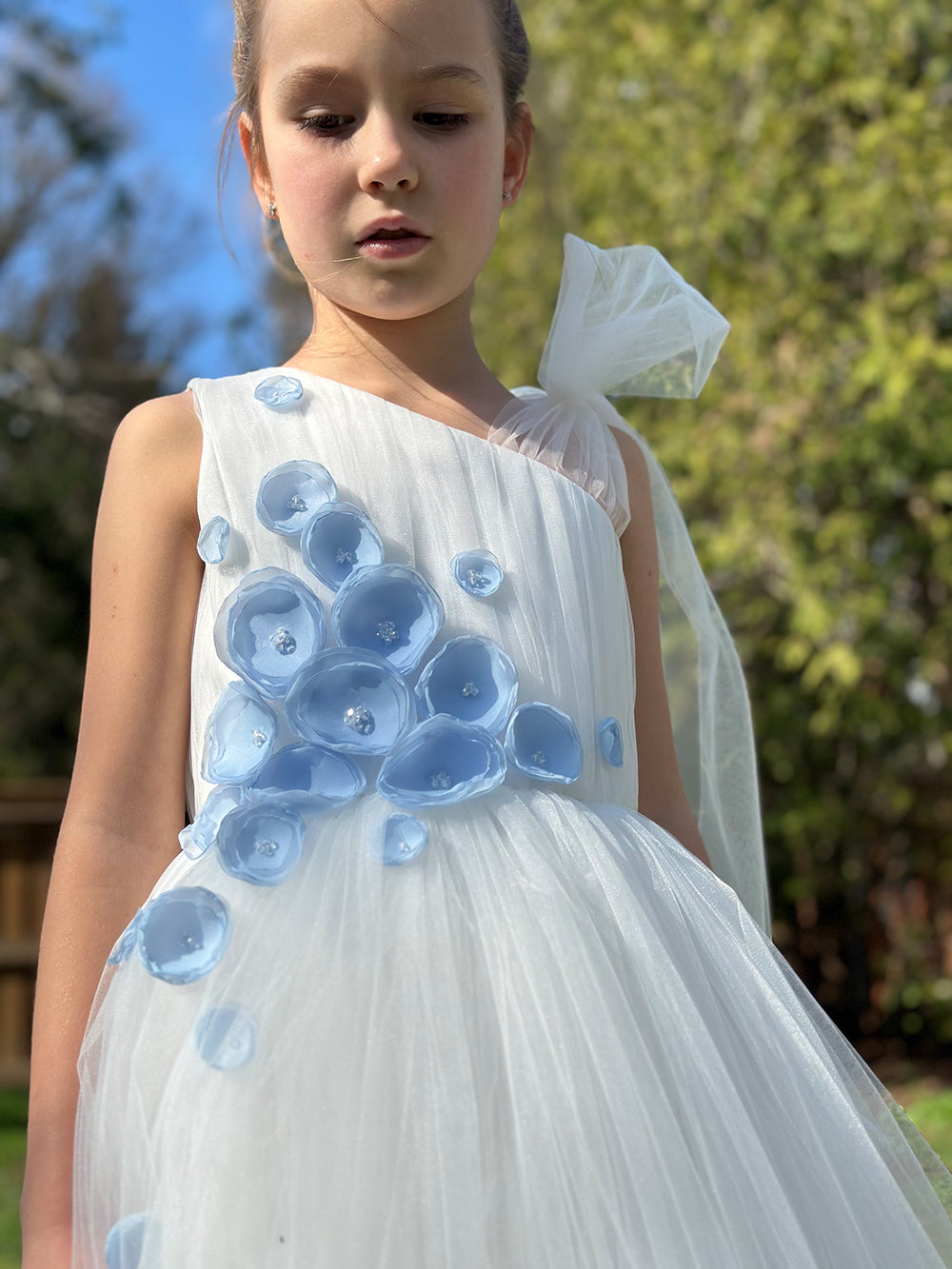 Dress With Organza Flowers And Swarovski Beads