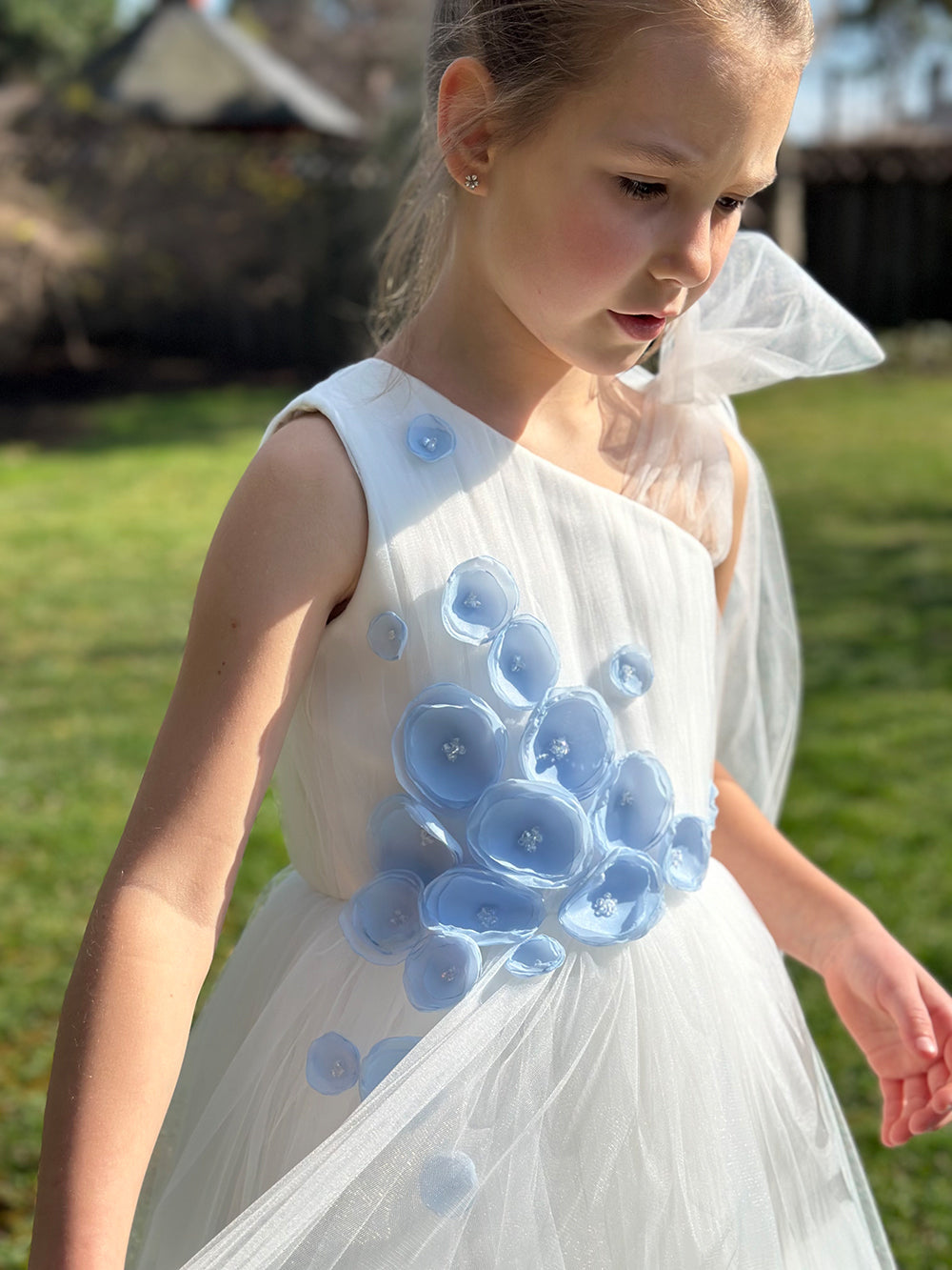 Dress With Organza Flowers And Swarovski Beads