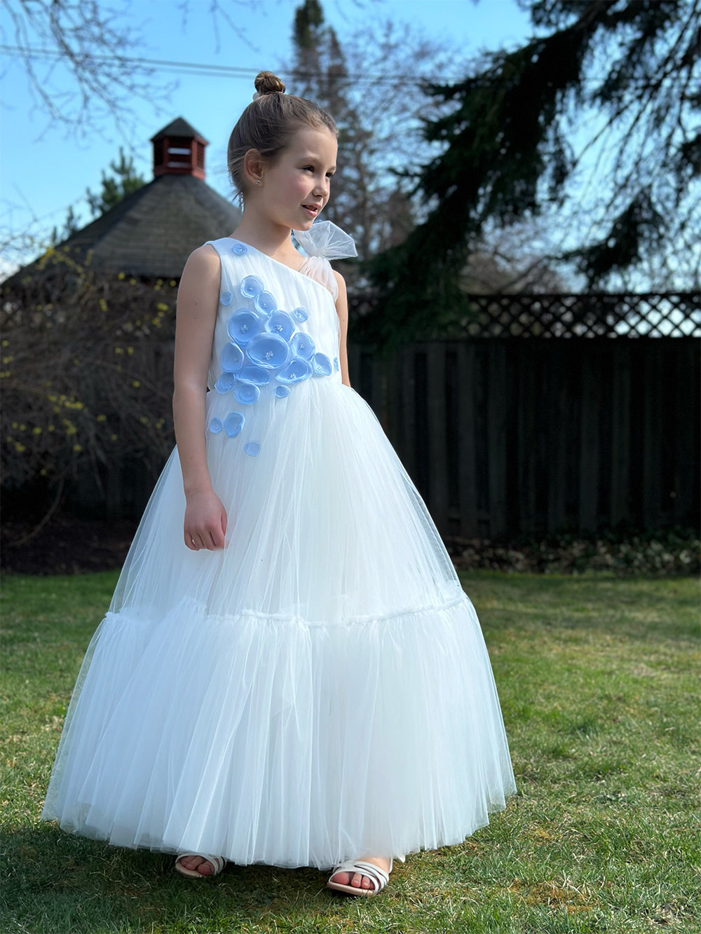 Dress With Organza Flowers And Swarovski Beads