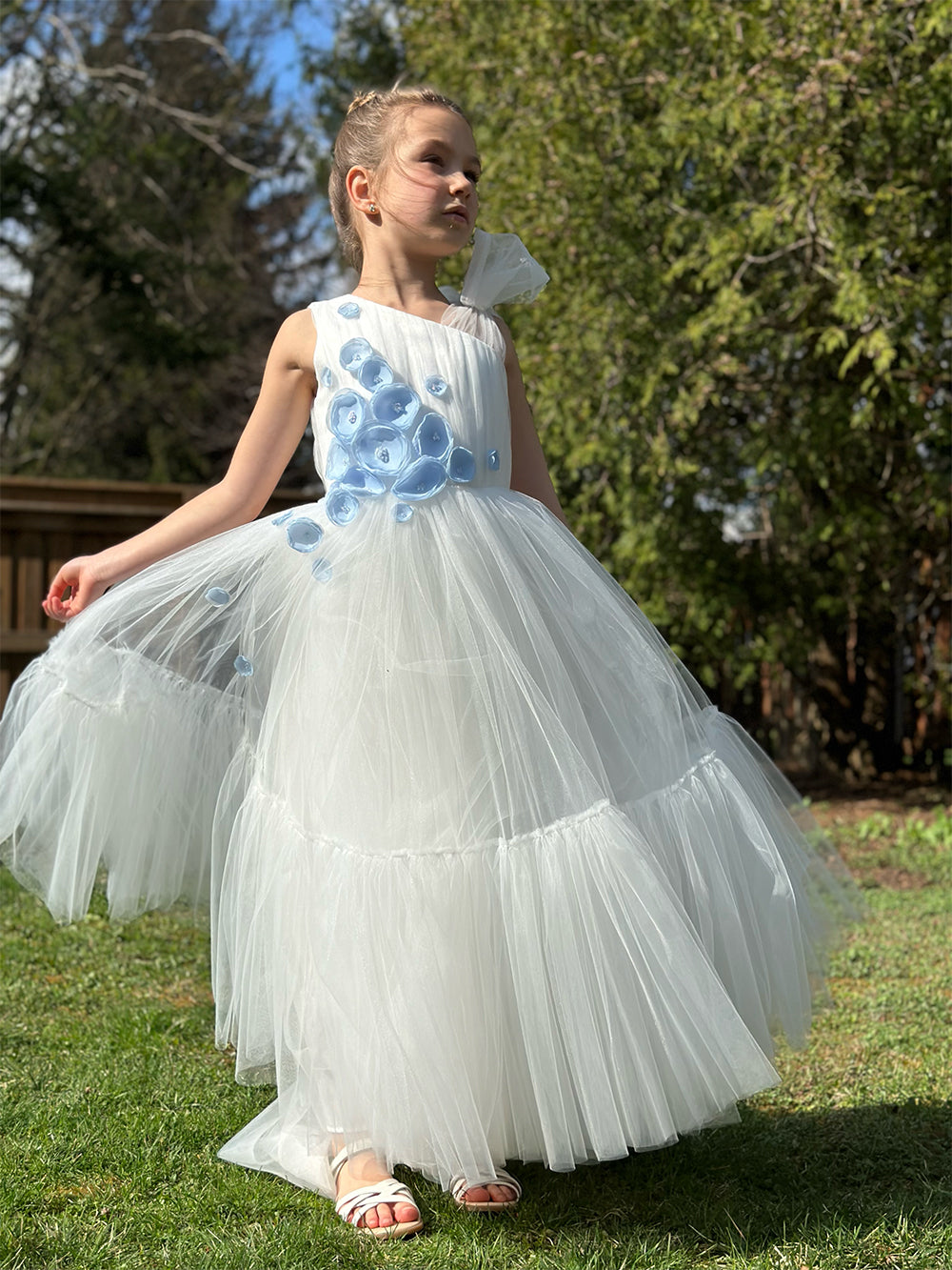 Dress With Organza Flowers And Swarovski Beads